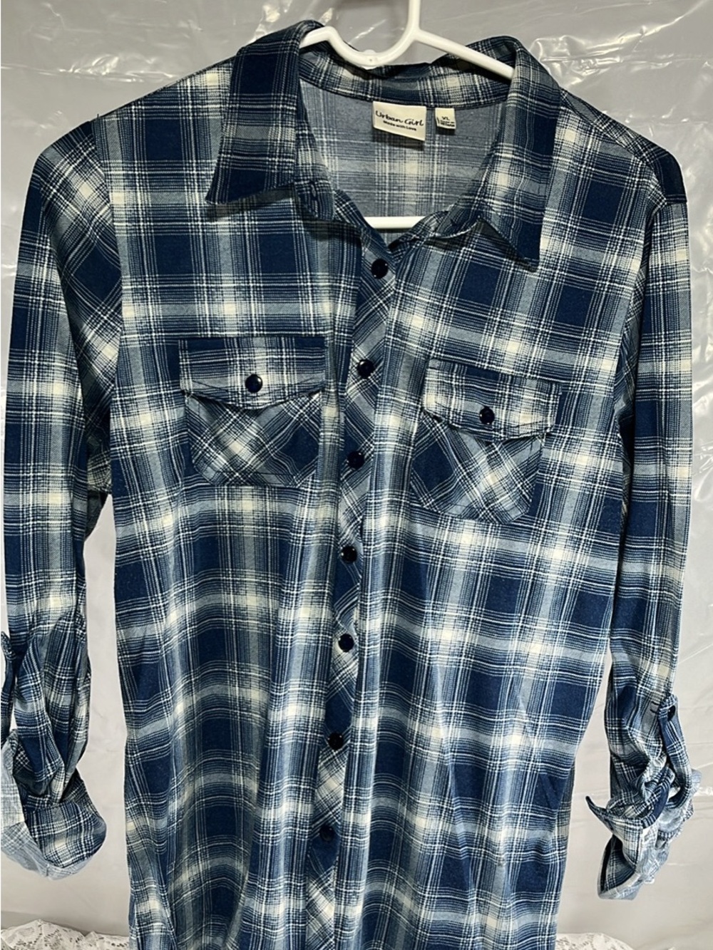 Lee Blue and White Plaid Button-Down Shirt